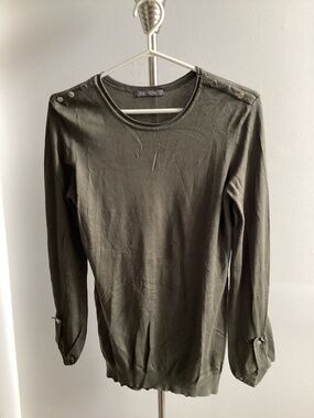 Olive 3/4 sleeve button detail epaulet sweater